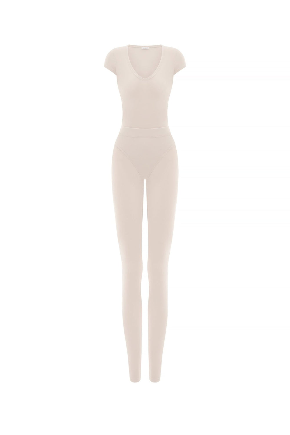FLUX BEIGE SHORT SLEEVE CATSUIT - Product flat lay front view | ANNAFOXY