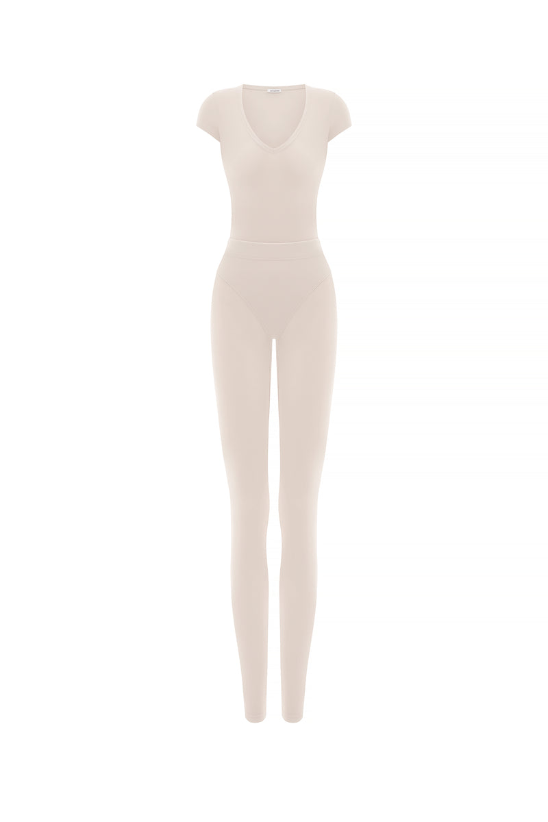 FLUX BEIGE SHORT SLEEVE CATSUIT