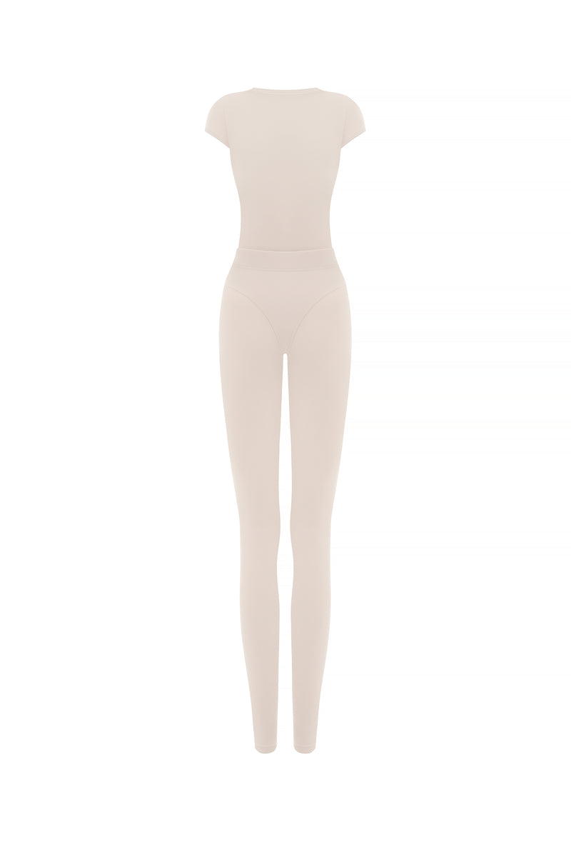 FLUX BEIGE SHORT SLEEVE CATSUIT