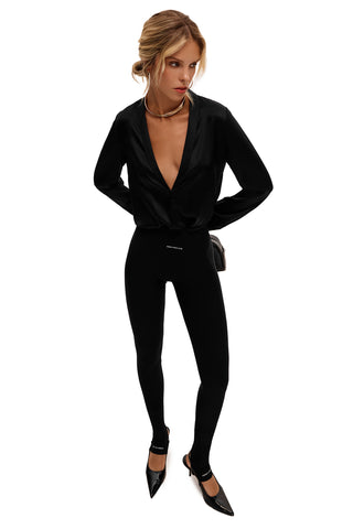 AMELIA NOIR SILK DEEP V BLOUSE