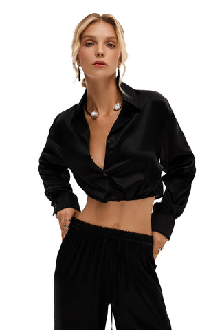 AMELIA NOIR SILK LACE BLOUSE