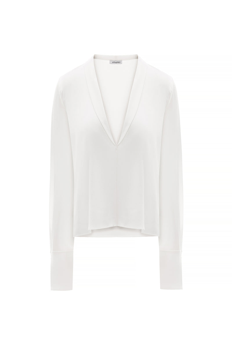 AMELIA BLANC SILK DEEP V BLOUSE