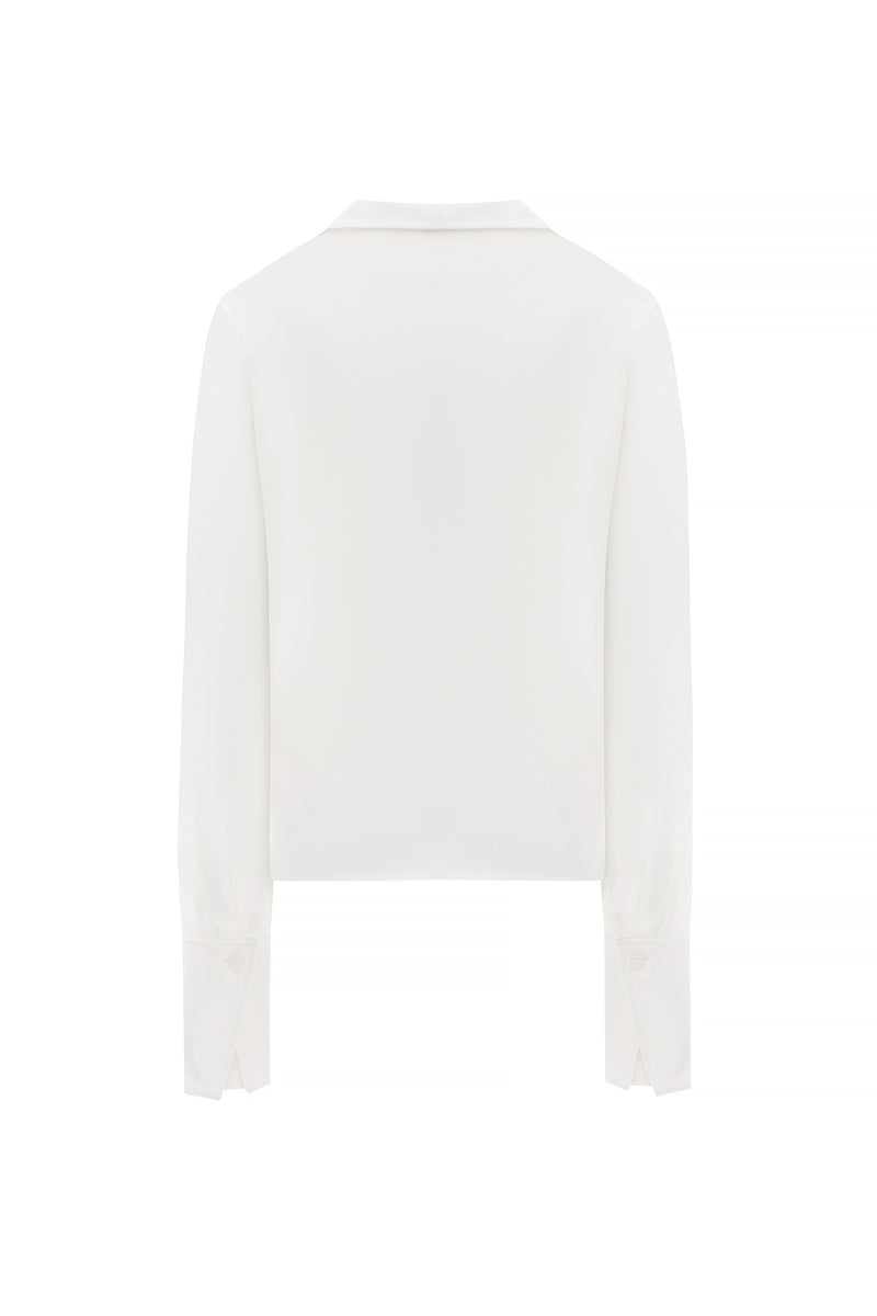 AMELIA BLANC SILK DEEP V BLOUSE