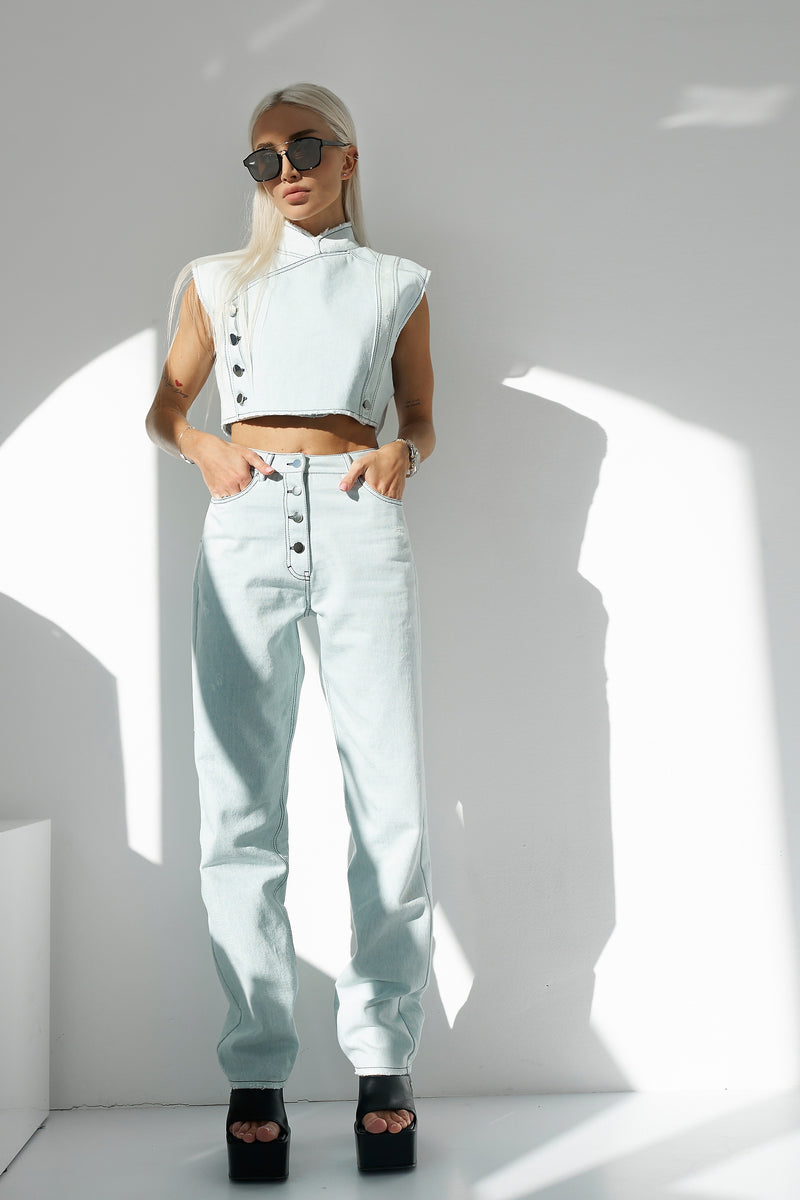 LIGHT BLUE CROP JACKET