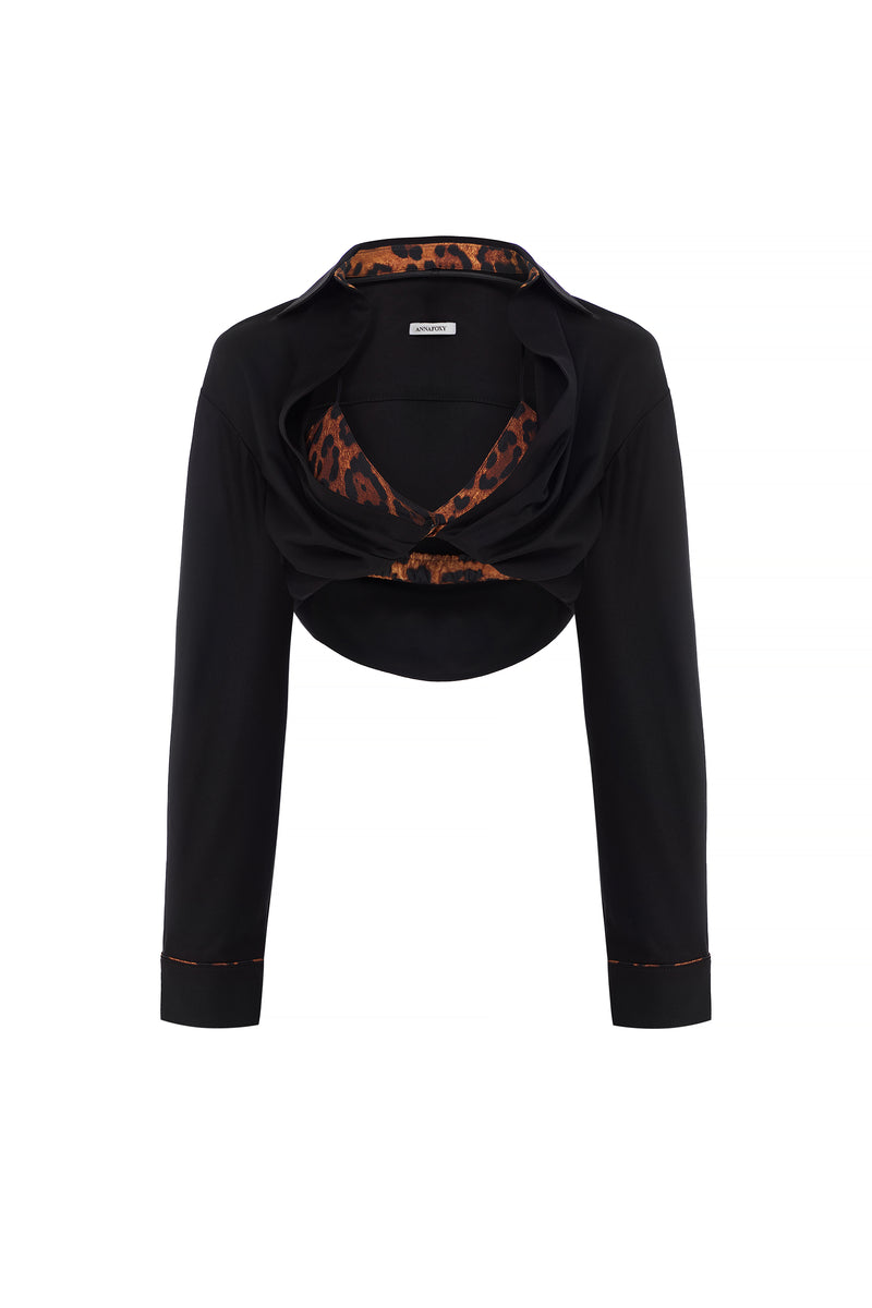 BLACK GELSO CROPPED 2-IN-1 SHIRT & TOP