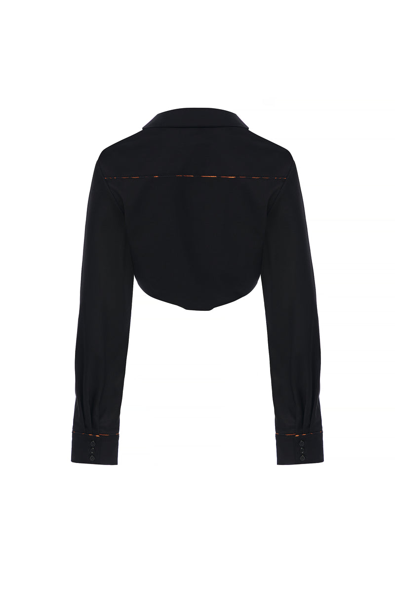 BLACK GELSO CROPPED 2-IN-1 SHIRT & TOP