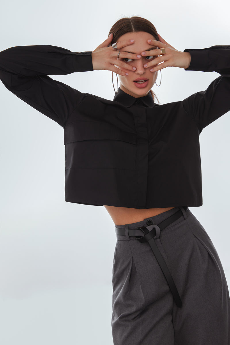 ANNI BLACK CROP SHIRT