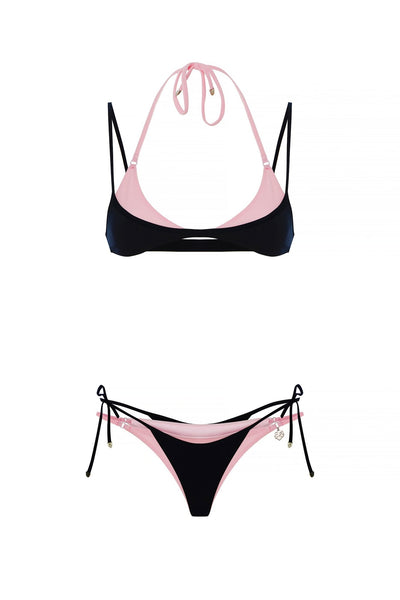 Double Layer Bikini Set Soft Pink Black – ANNAFOXY