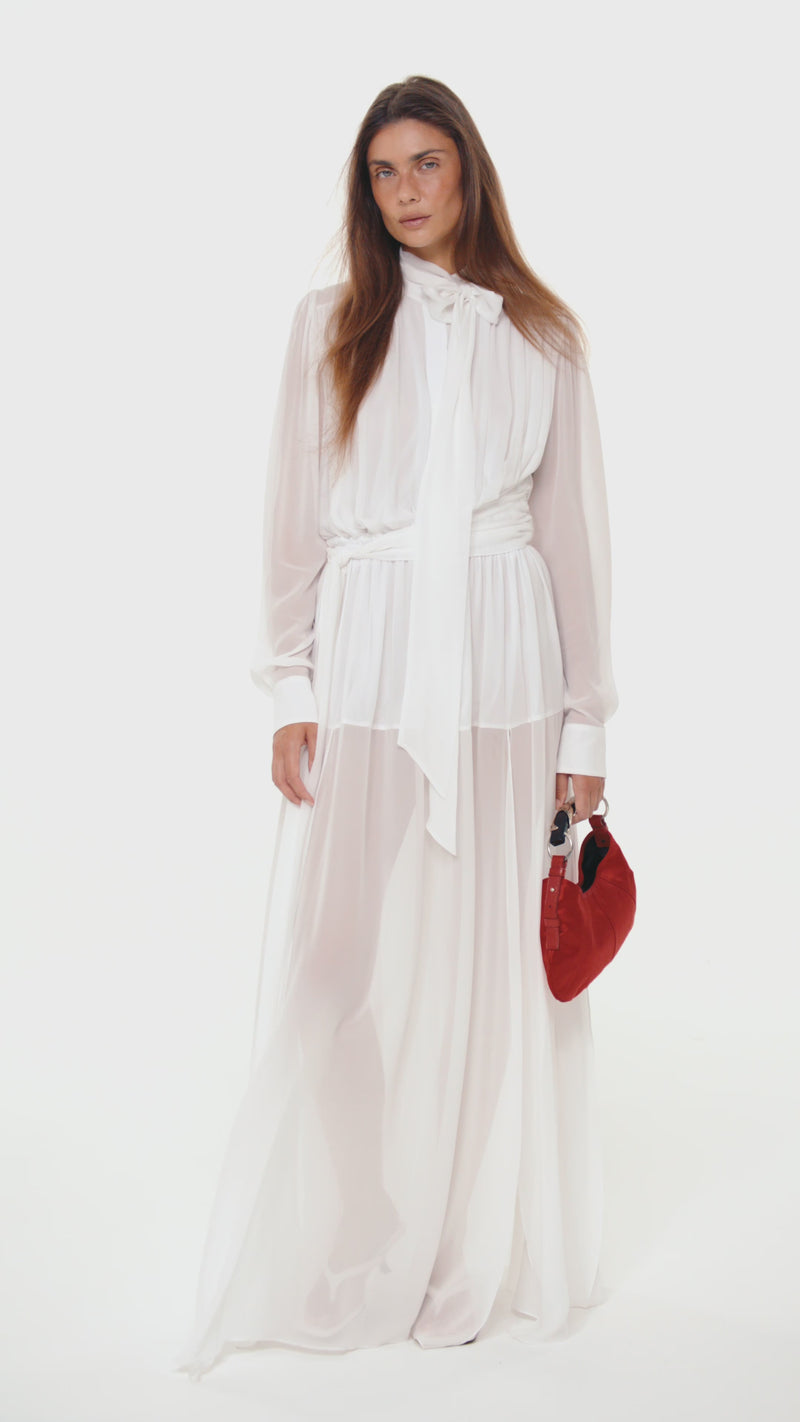 NYX BLANC DRAPED SILK MAXI DRESS