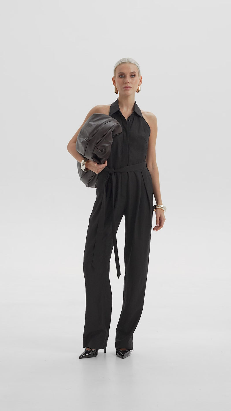 BLACK JUMPSUIT IN LINEN